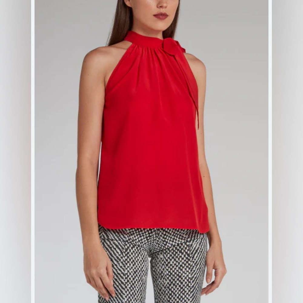 Express Red Halter Bow Blouse Pleated Sleeveless | Size L